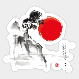 traditional japanese ink drawing Sticker